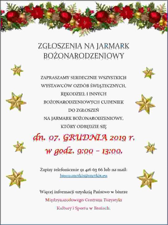 plakat zapraszający na Jarmark Bożonarodzeniowy