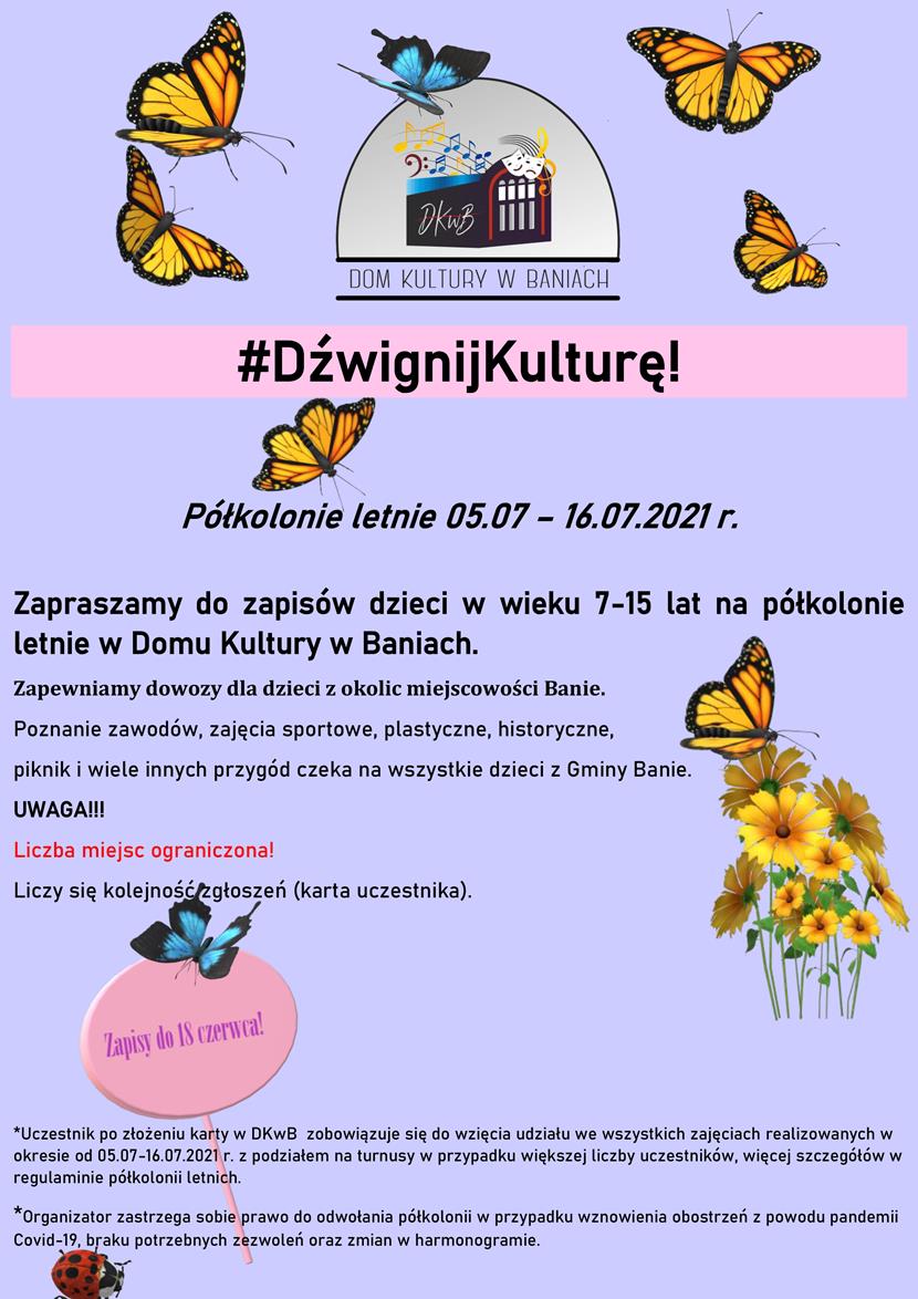 Motyle i kwiatek Plakat półkolonii letnich