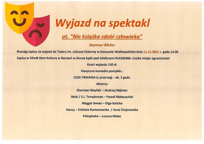 Plakat ogłaszający wyjazd do Teatru im. Juliusza Osterwy w Gorzowie Wielkopolskim