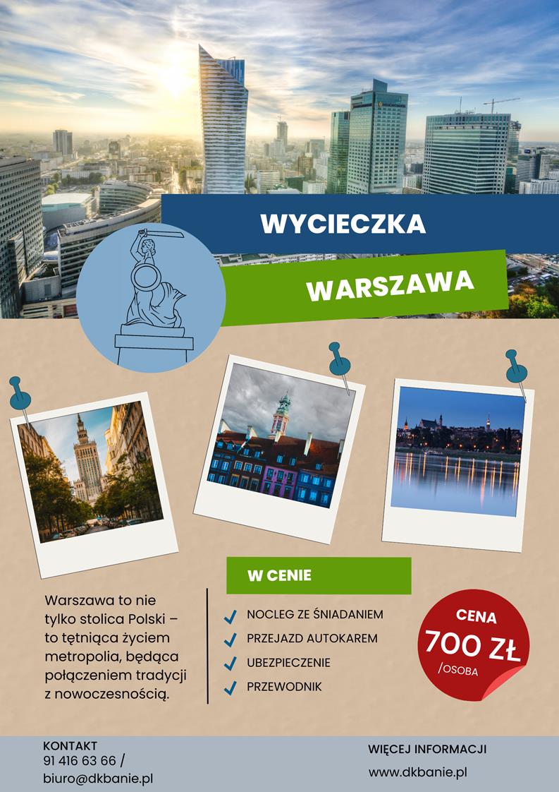 Plakat informujący o wycieczce do Warszawy