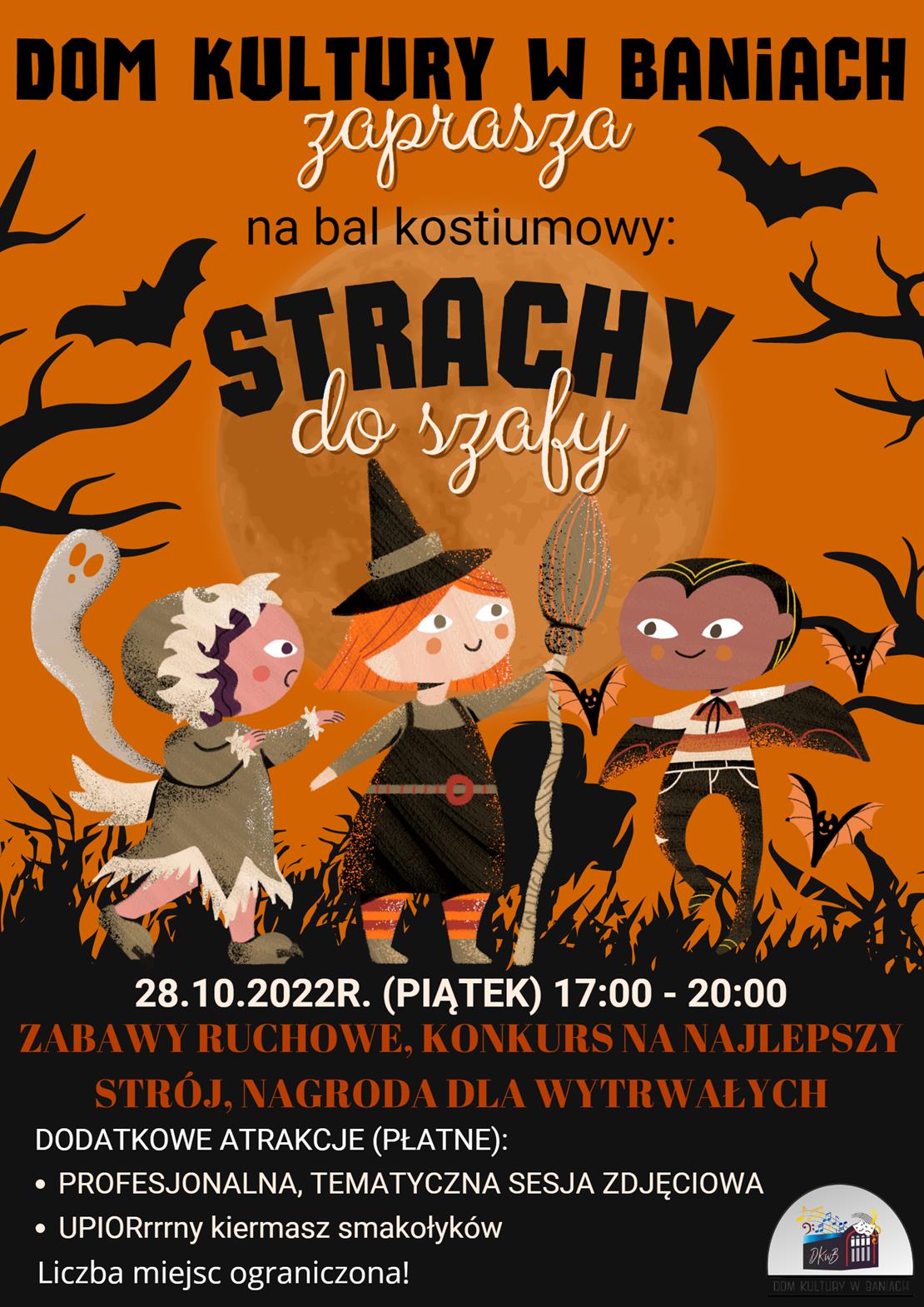 Plakat zapraszający na bal kostiumowy "Strachy do szafy"