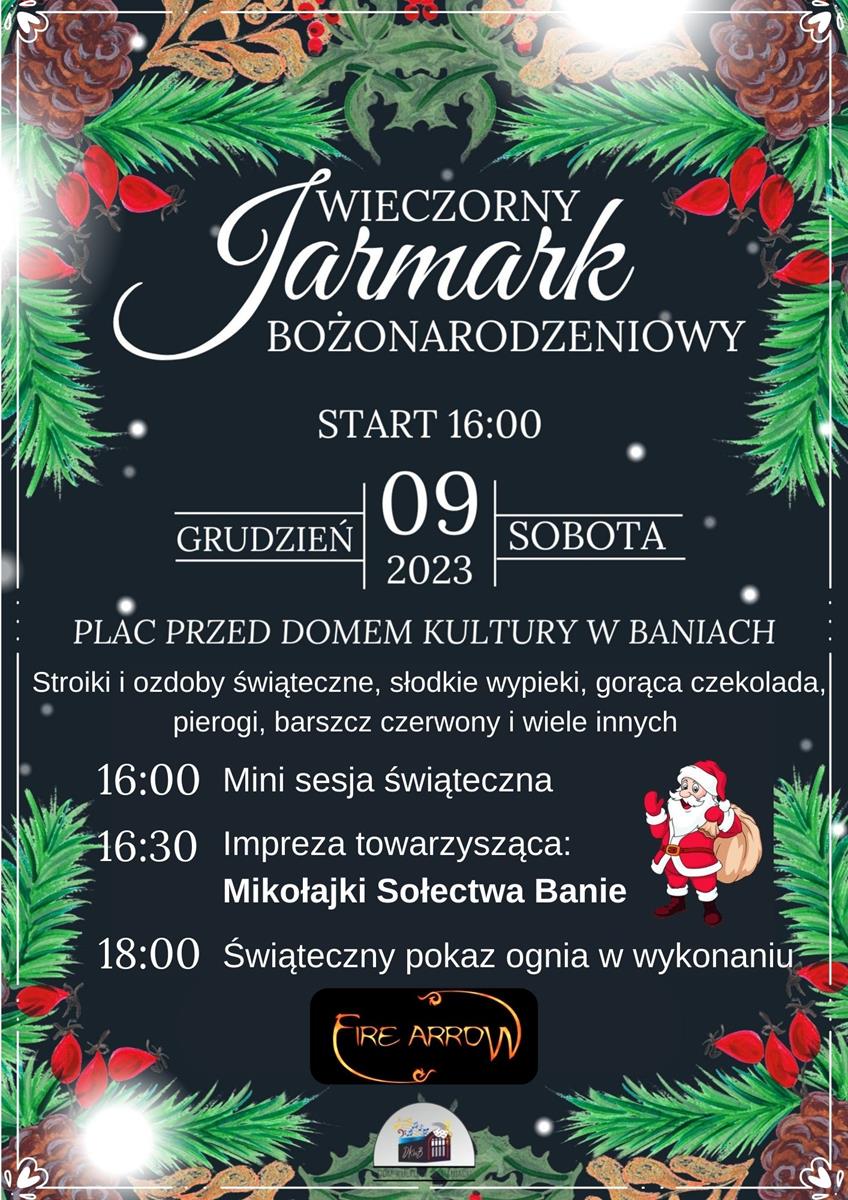 Plakat zapraszający na Wieczorny Jarmark Bożonarodzeniowy 